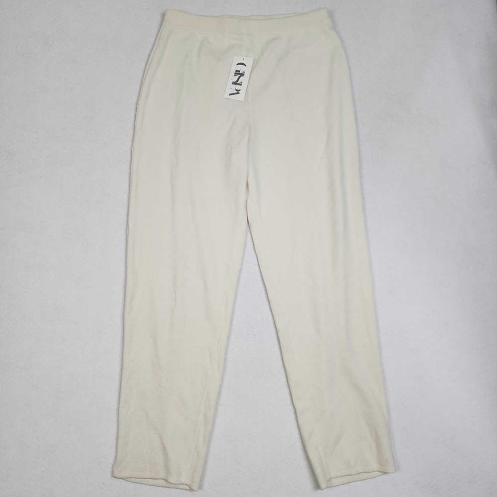 Gispa Pants Womens XL Cream Wool Ribbed Knit High Rise Pull On Straight Fit